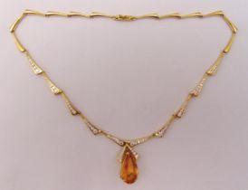 18ct yellow gold, topaz and diamond necklace, approx total weight 35.7g