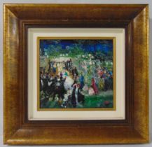 A framed oil on panel of a Jewish wedding scene, indistinctly signed bottom right, 26.5 x 28cm