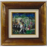 A framed oil on panel of a Jewish wedding scene, indistinctly signed bottom right, 26.5 x 28cm