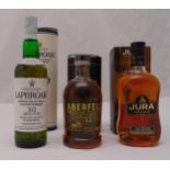 Three bottles of single malt whisky to include Laphroaig 10 year old 70cl 40% 1990s, Aberfeldy 12