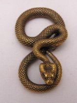 A Japanese Okimono gilded bronze figurine of a snake, 5 x 3cm