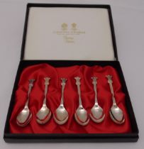 A cased set of hallmarked silver Prince of Wales teaspoons by Arthur Price