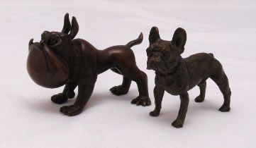 Two Japanese Okimono figurines of dogs, 5.5x 8x 2.5cm and 6 x 6.5 x 2cm