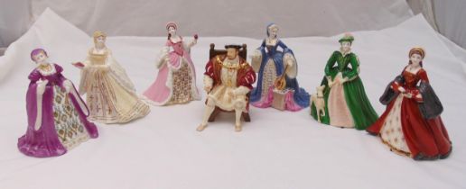 Wedgwood Henry VIII and his six wives figurines, marks to the base, tallest 19.5cm (h), (7)