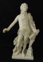 An Austrian Blanc de Chine figurine of a gentleman in 18th century attire on rectangular base,