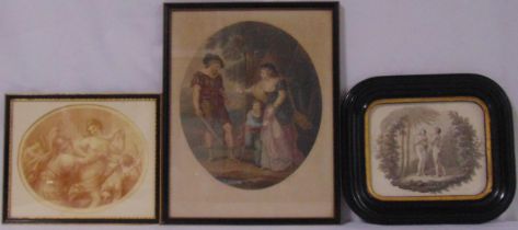 Three Bartolozzi framed and glazed etchings of figures and children, 30 x 25cm 19 x 23cm 16.5 x