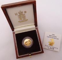 Britannia œ10 proof gold coin in original fitted packaging and COA (1/10 oz)