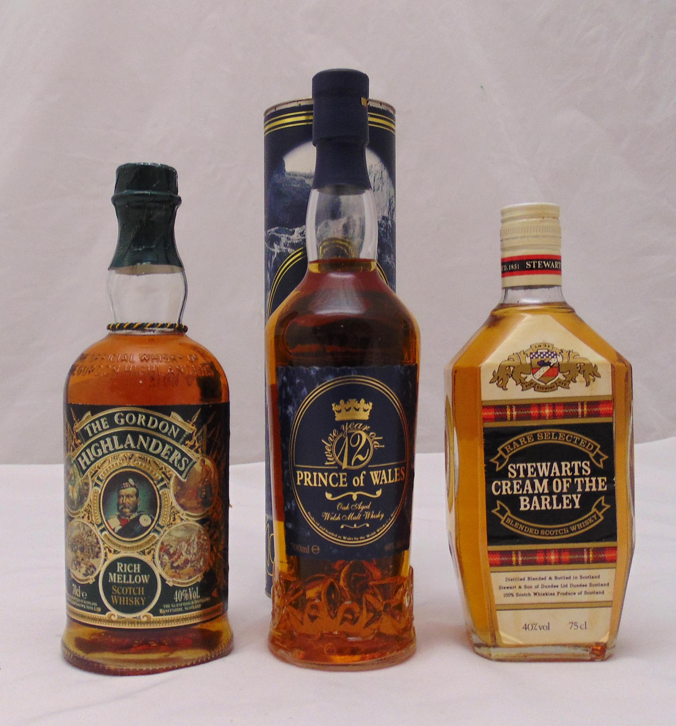 Three bottles of Scotch whisky to include Prince of Wales 12 year old Scotch whisky 70cl 40% , The