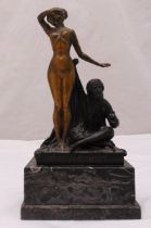 Theodor Eichler bronze figurine titled De Sklavin Los mounted on a rectangular bronze plinth, signed