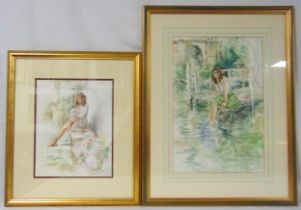 Gordon King two framed and glazed polychromatic lithographic prints of ladies, 53 x 35.5cm, 36.5 x