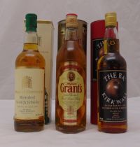 Three bottles of Scotch whisky to include Grants The Family Reserve 70cl 40%, The BA Kirkwall 8 year