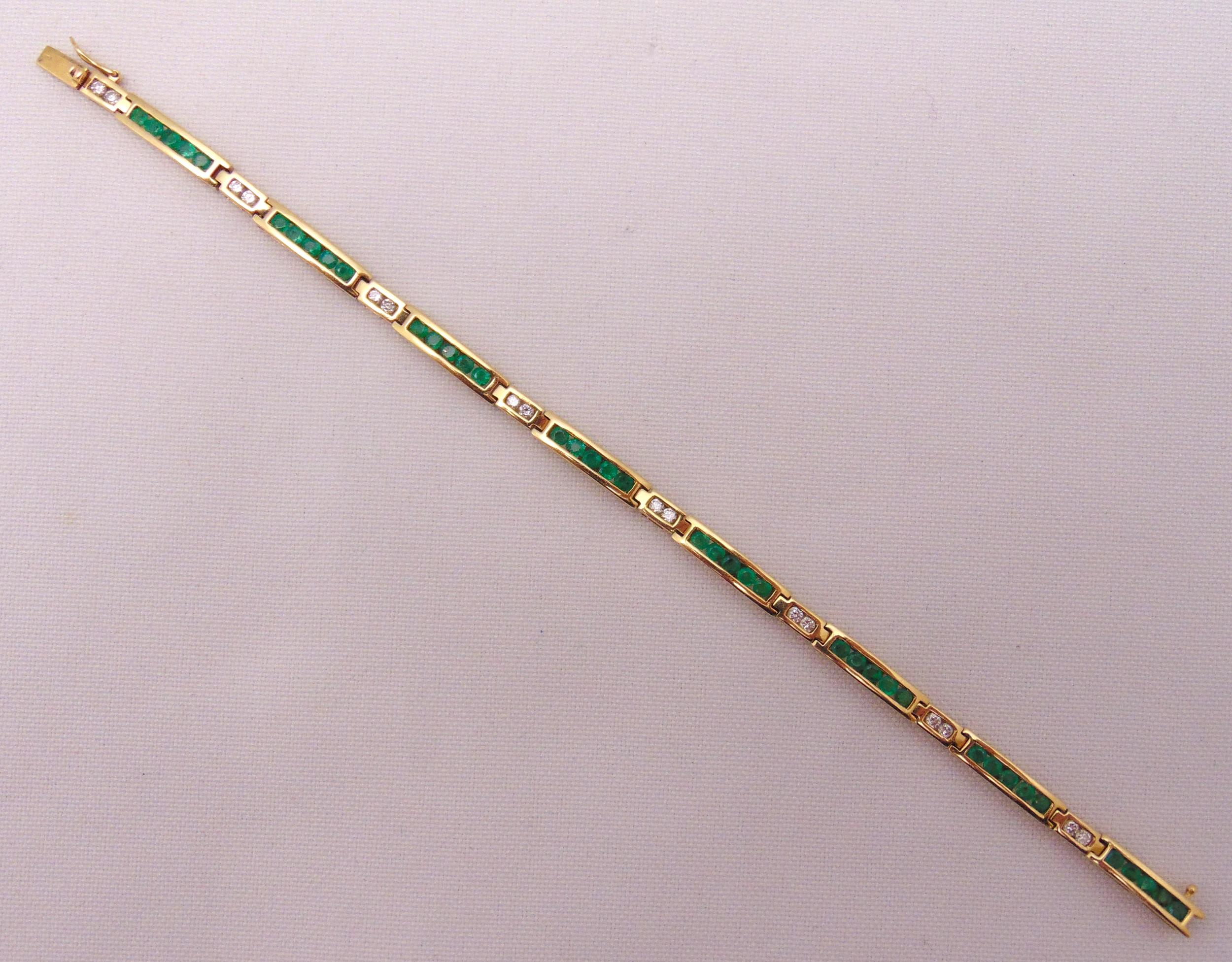 14ct yellow gold, emerald and diamond bracelet, approx total weight 10.2g