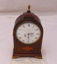 A Royal Wedding mantle clock, mahogany case, white enamel dial with Roman numerals with brass