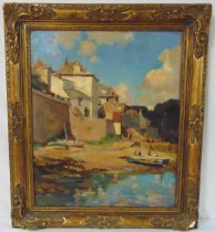 Edwin H Glasbey framed oil on board titled Coastal Scene signed bottom left, label to verso, 60 x