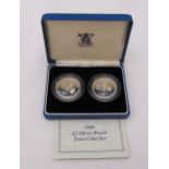 1989 £2 silver proof two coin set with COA and original packaging