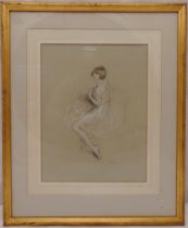 Lewis Daumer framed and glazed pastel with chalk highlights of a young ballet dancer, signed