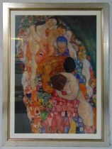 Gustav Klimt framed and glazed polychromatic lithograph of mothers and daughters, 80.5 x 55.5cm