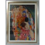 Gustav Klimt framed and glazed polychromatic lithograph of mothers and daughters, 80.5 x 55.5cm