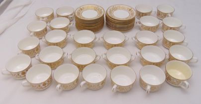 Royal Worcester Hyde Park pattern soup bowls, saucers, teacups and saucers (50)