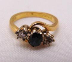 18ct yellow gold, sapphire and diamond ring (one diamond missing) approx total weight 4.6g