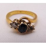 18ct yellow gold, sapphire and diamond ring (one diamond missing) approx total weight 4.6g