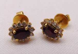 Yellow gold, ruby and diamond earrings, tested 18ct, approx total weight 3.1g