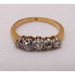 Yellow gold and diamond five stone ring, approx total weight 2.8g