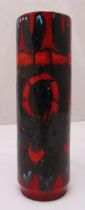Poole Pottery tubular vase red ground with abstract design, circa 1960, 38.5cm (h)