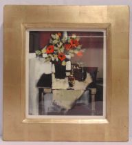 Ethel Walker framed and glazed gouache on board titled Black Table, signed bottom right, label to