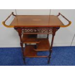 An oriental style shaped rectangular table with two side handles on four turned supports, A/F, 72.