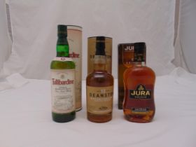 Three bottles of Scotch whisky to include Deanston 12 year old Highland Malt 70cl 40%, Jura Origin