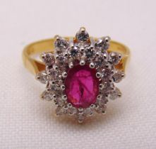 18ct yellow gold, ruby and diamond cocktail ring, approx total weight 3.7g