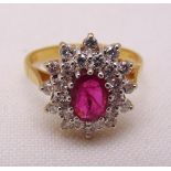 18ct yellow gold, ruby and diamond cocktail ring, approx total weight 3.7g