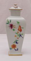 Vista Alegre shaped rectangular vase and cover decorated with flowers, leaves and butterflies, marks