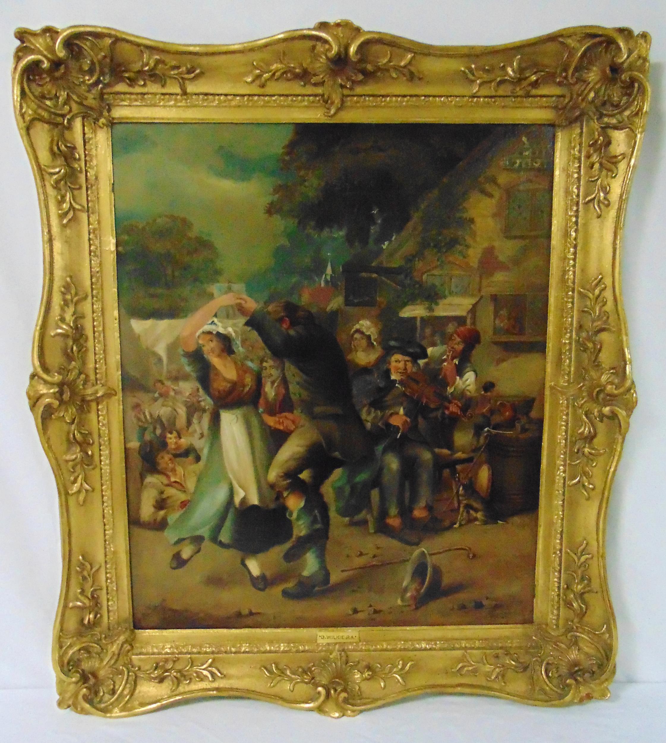 Ely Woollett an early Victorian framed oil on canvas of figures country dancing, signed bottom