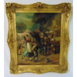 Ely Woollett an early Victorian framed oil on canvas of figures country dancing, signed bottom