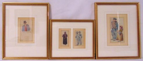 W R Beverly three framed and glazed watercolours of figural studies, 9.5 x 6cm 15.5 x 10cm 12 x 7.