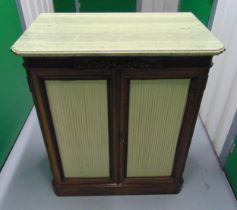 A 19th century rectangular mahogany marble top chiffonier, the double doors with pleated silk