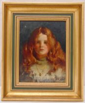 Mary Hunter framed oil on canvas of a young girl with red hair, 30 x 23cm