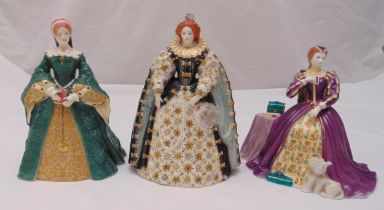 Three Royal Worcester limited edition figurines to include Queen Elizabeth I, Mary Queen of Scots