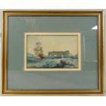 A framed and glazed 19th century English school watercolour of a sailing ship in rough seas, 11.5