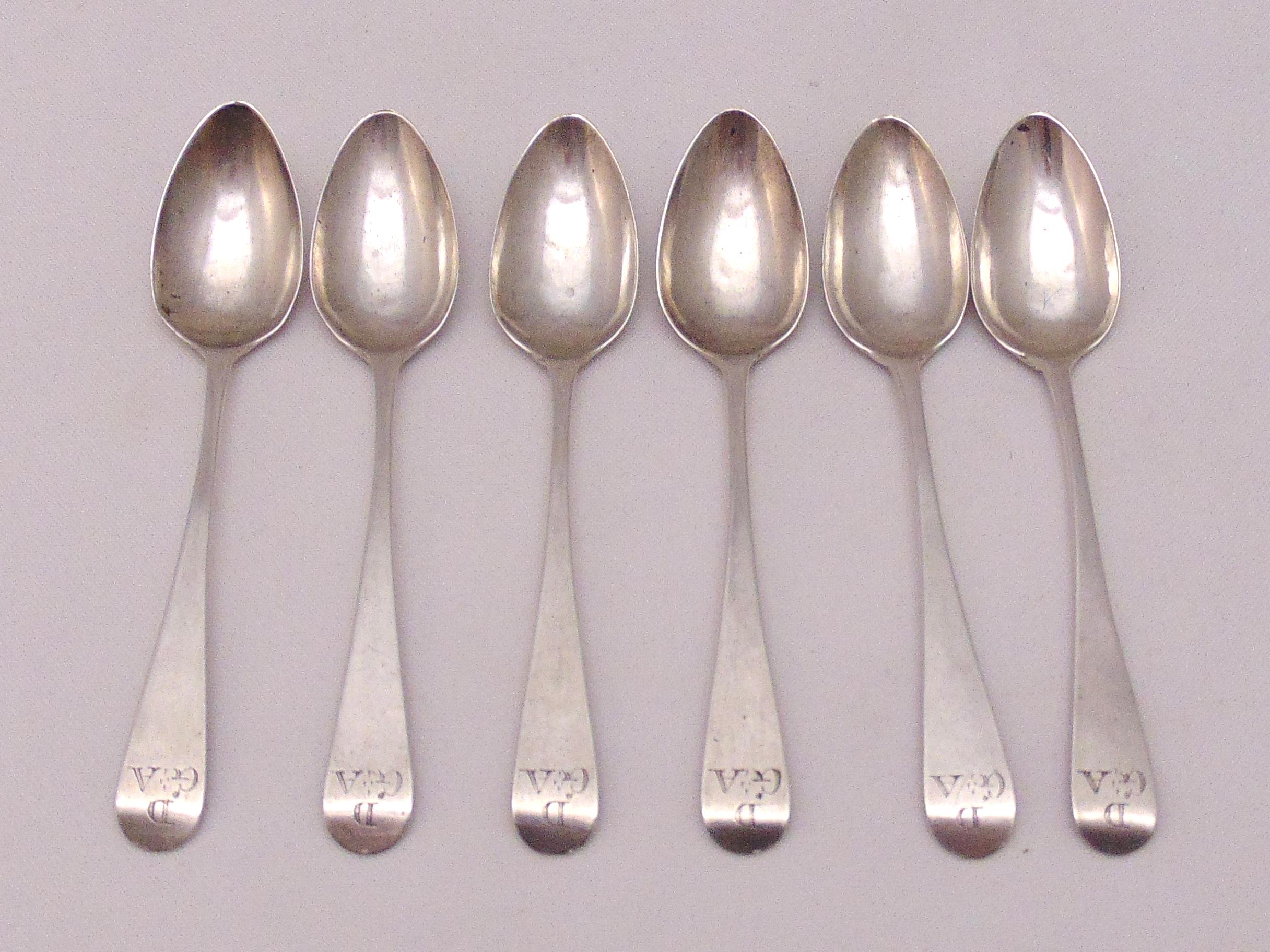 A set of six George III hallmarked silver old English pattern teaspoons by Dorothy Langlands of