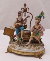 A Crown Naples porcelain figural group of lovers by a well, to include COA, 25.5cm (h)