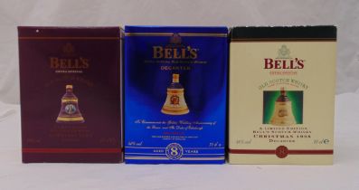 Bells 2002 Christmas decanter 8 year old 70cl 40%, Bells 1998 Christmas decanter 8 year old 70cl