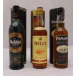 Glenfiddich 12 year old Special Reserve 70cl 40%, Bells 8 year old 70cl 40% tubed and Tomatin 10