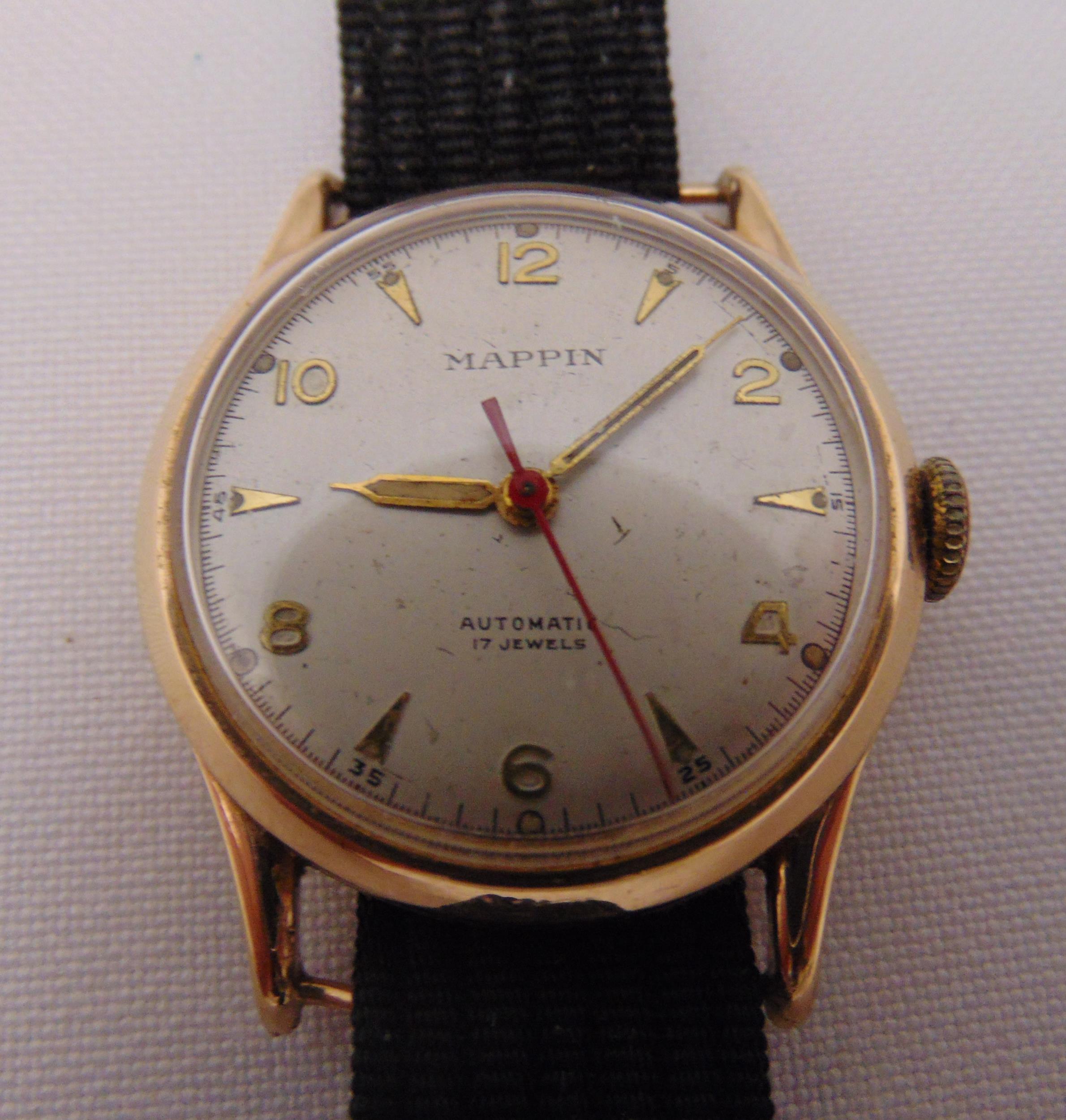Mappin 9ct gold gentlemans wristwatch on replacement strap