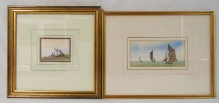 Gerald Robert Tucker two framed and glazed watercolours of barges, 9 x 19cm 7.5 x 9.5cm