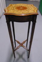 An Edwardian rectangular mahogany plant stand with satinwood inlays on four tapering rectangular