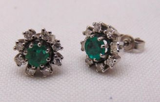 14ct white gold, emerald and diamond earrings, approx total weight 3.1g