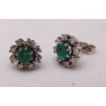 14ct white gold, emerald and diamond earrings, approx total weight 3.1g